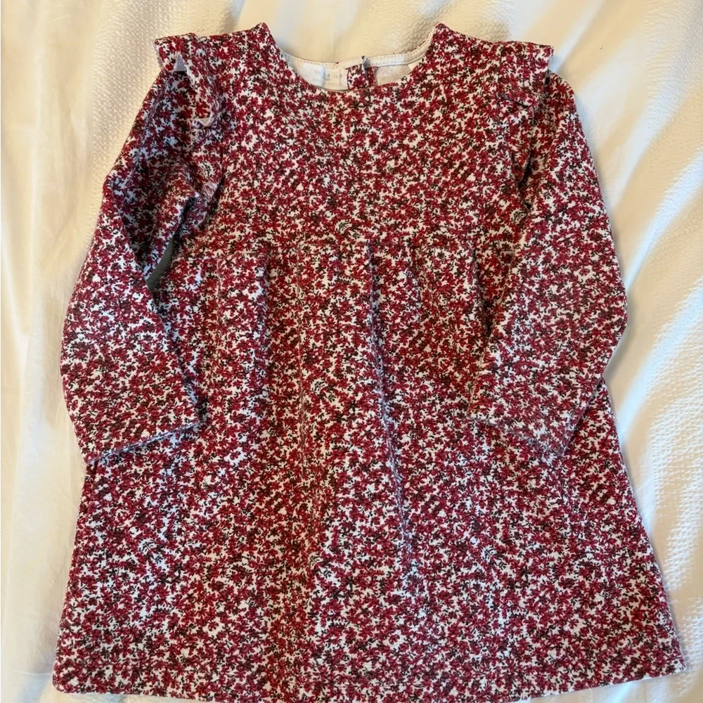 Zara Girls Red Floral Long-Sleeve Dress
